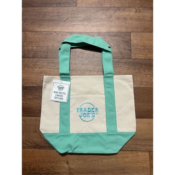 Trader Joe’s Handbags - Trader Joe’s Pastel Green Mini Canvas Tote Bag NWT